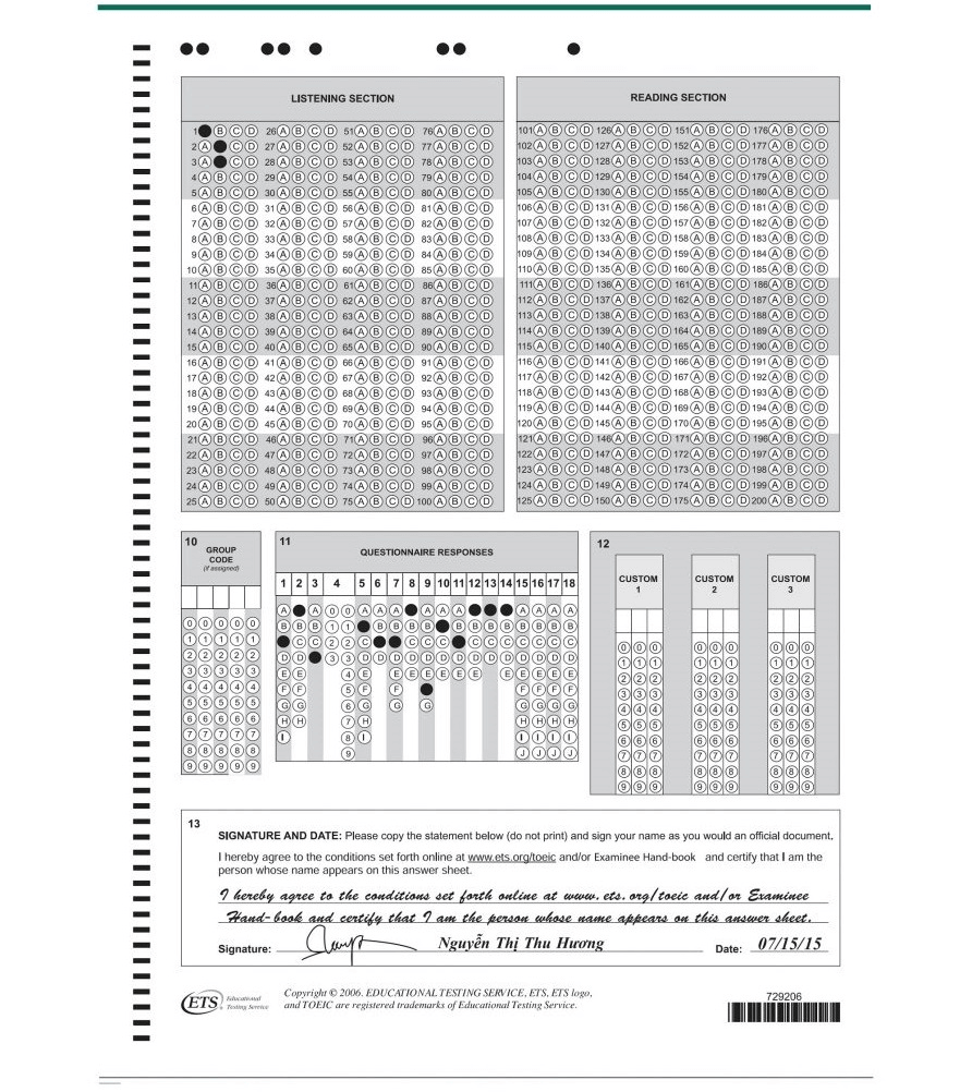 Mẫu answer sheet