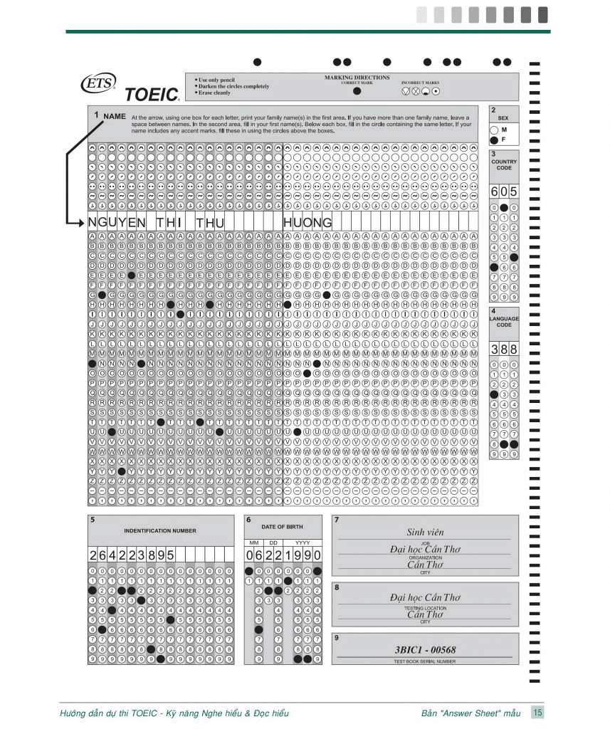 Mẫu answer sheet